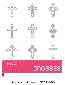 Vector Crosses icon set on grey background