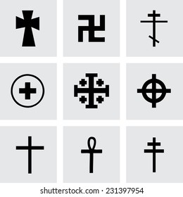 Vector crosses icons set on grey background
