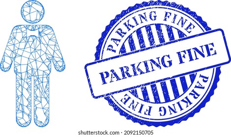 Vector Crossing Mesh Groom Frame, And Parking Fine Blue Round Dirty Seal Imitation. Crossed Frame Network Illustration Designed With Groom Icon, Created With Crossed Lines.