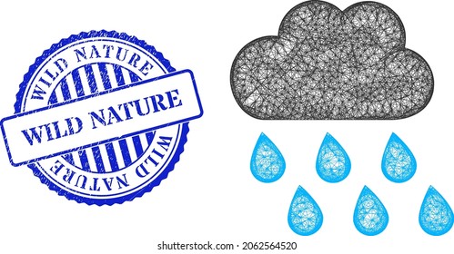Vektorkreuz durchquert das Wetternetz und Wild Nature Blue Rosette kratzte Stempelrobbe. Das mit dem Regen-Wettersymbol entworfene Bild des Wire-Frame-Netzwerks wird mit Kreuzungslinien erstellt.