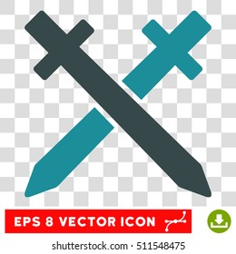 Vector Crossing Swords EPS vector icon. Illustration style is flat iconic bicolor soft blue symbol on a transparent background.