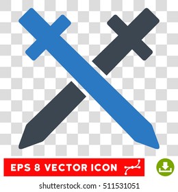 Vector Crossing Swords EPS vector pictogram. Illustration style is flat iconic bicolor smooth blue symbol on a transparent background.
