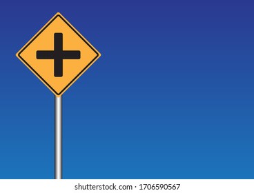 Vector crossroads isolated on blue background. Warning signs. Traffic Sign. illustration eps 10.