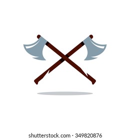 Vector Crosswise Two Axes Cartoon Illustration. Two Axes with wooden Handles Isolated on a White Background