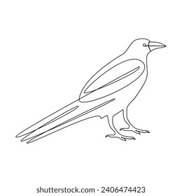 Vector crow drawing in one continuous line isolated on white background illustration minimal