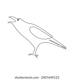 Vector crow drawing in one continuous line isolated on white background illustration minimal. Crow single line art  illustration