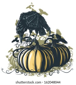 Vector Crow on Pumpkin