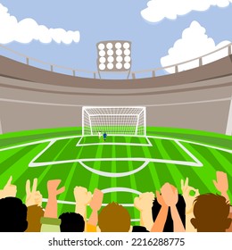 Vector of crowd Football or soccer fans supporting their team at stadium, cheering, and celebrating goal, victory.