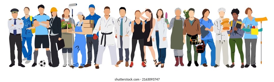 vector of crowd of people of different profession standing together	