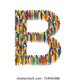 Vector crowd of people in form of capital letter B flat style