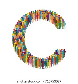 Vector crowd of people in form of capital letter C flat style