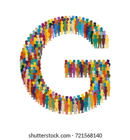 Vector crowd of people in form of capital letter G flat style