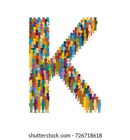 Vector crowd of people in form of capital letter K flat style