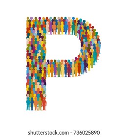 Vector crowd of people in form of capital letter P flat style