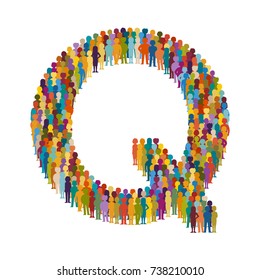 Vector crowd of people in form of capital letter Q flat style
