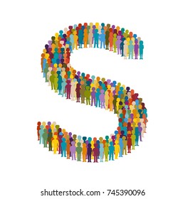 Vector crowd of people in form of capital letter S flat style