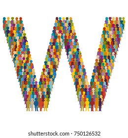 Vector crowd of people in form of capital letter W flat style