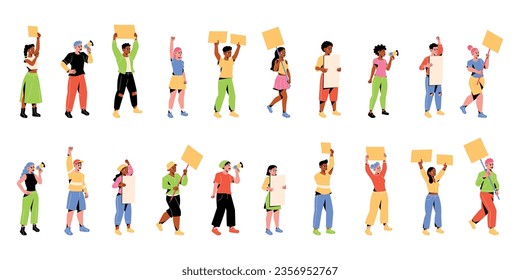 vector crowd people protest cartoon set illustration isolated