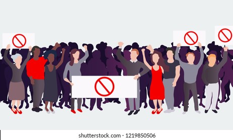 Vector crowd of people protesters. Protest Vector illustration. People holding protest banners. Flat design. stock footage