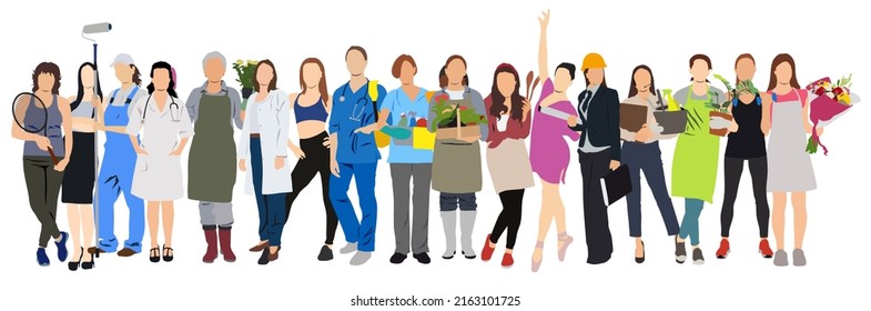 vector of crowd of people representing diverse professions	
