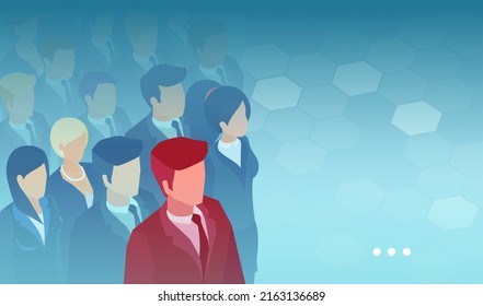 Vector of a crowd of professional businesspeople with a chief manager leading them 