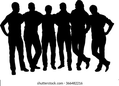 Vector Crowd Silhouette Of A Group Of Adult People Or Team Of Friends Standing Close