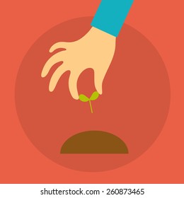 Vector crowdfunding concept in flat style - hand of a person holding seedlings