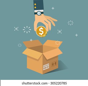 Vector crowdfunding concept in flat style - new business model - funding project by raising monetary contributions from crowd of people