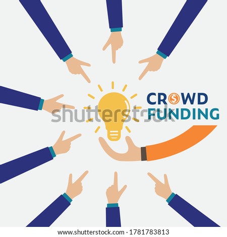 Vector crowdfunding people concept, new business model, funding project by raising monetary contributions from crowd of people