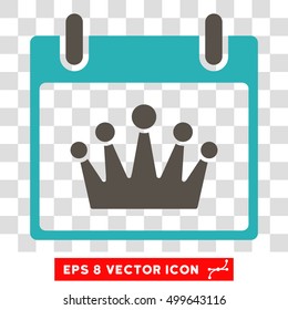 Vector Crown Calendar Day EPS vector pictogram. Illustration style is flat iconic bicolor grey and cyan symbol on a transparent background.