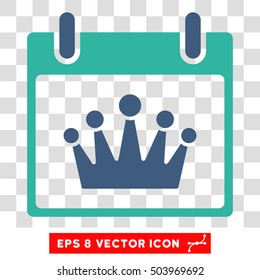 Vector Crown Calendar Day EPS vector icon. Illustration style is flat iconic bicolor cobalt and cyan symbol on a transparent background.