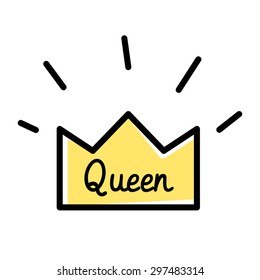 Vector crown for the children with the words Queen. Illustration of a golden crown.