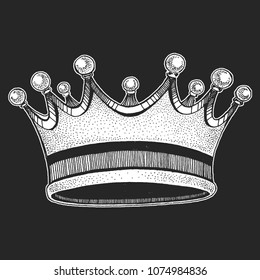 Vector crown. Cool emblem for rock festival. King, queen, princess. Grunge design illustration. Art for t-shirt, poster, banner