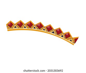 Corona vectorial decorada con piedras preciosas aisladas sobre un fondo blanco.
