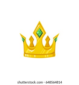 Vector crown with emerald. Decorative royal design element isolated on a white background.