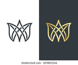 Vector crown, golden shape and monochromatic one. Abstract emblem, design concept