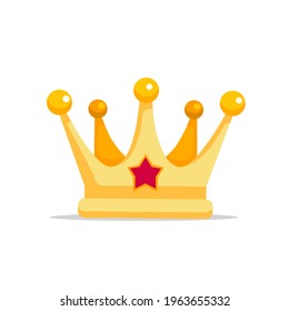 vector of a crown in golden yellow color. there is a star logo in the middle. on a white background.