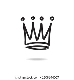 Vector crown icon hand drawn style isolated on white background for queen logo, princess diadem symbol, doodle illustration, pop art element, beauty and fashion shopping concept. 10 eps