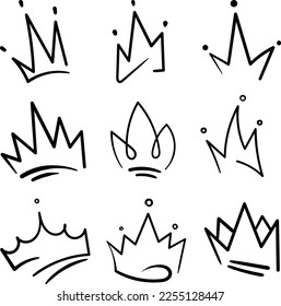 Vector crown icon set. Crown in design. Set of logos. Graffiti style