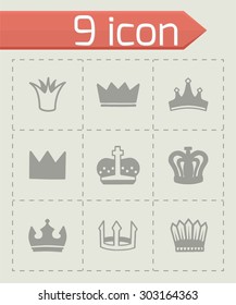 Vector crown icon set on grey background