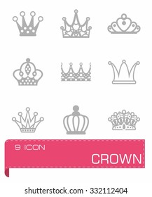Vector Crown icon set on grey background