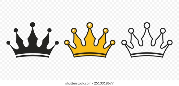 Vector Crown Icons Set. Flat Style Crown Icon Collection. Elegant Crown Icons. Various Royal Crowns