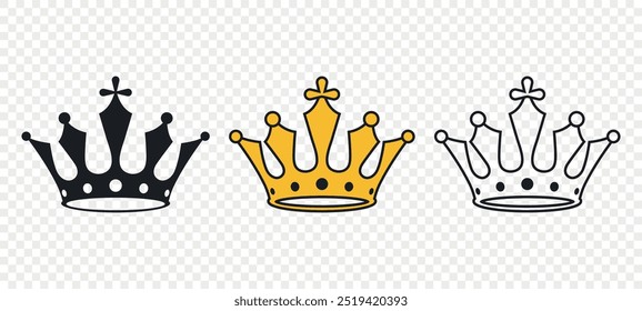 Vector Crown Icons Set. Flat Style Crown Icon Collection. Elegant Crown Icons. Various Royal Crowns