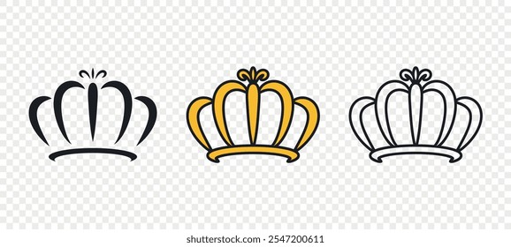 Vector Crown Icons Set. Flat Style Crown Icon Collection. Elegant Crown Icons. Various Royal Crowns