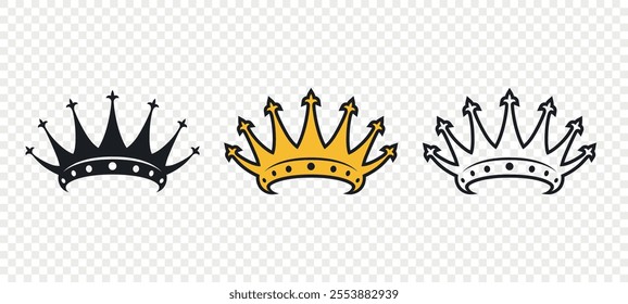 Vector Crown Icons Set. Flat Style Crown Icon Collection. Elegant Crown Icons. Various Royal Crowns