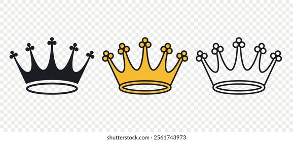 Vector Crown Icons Set. Flat Style Crown Icon Collection. Elegant Crown Icons. Various Royal Crowns