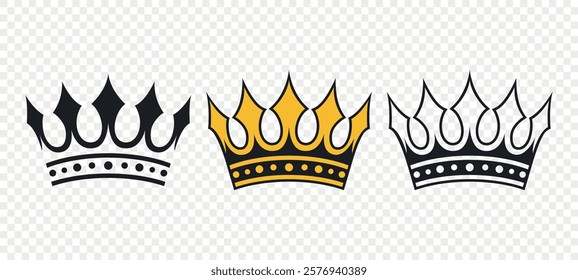 Vector Crown Icons Set. Flat Style Crown Icon Collection. Elegant Crown Icons. Various Royal Crowns
