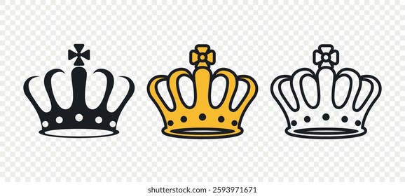 Vector Crown Icons Set. Flat Style Crown Icon Collection. Elegant Crown Icons. Various Royal Crowns
