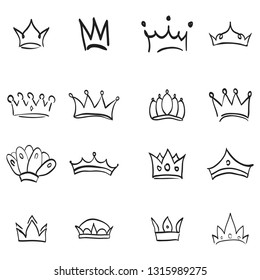Vector crown logo. Hand drawn graffiti sketch and signs collections. Black brush line isolated on white background