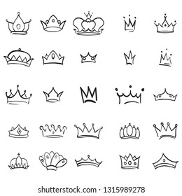 Vector crown logo. Hand drawn graffiti sketch and signs collections. Black brush line isolated on white background